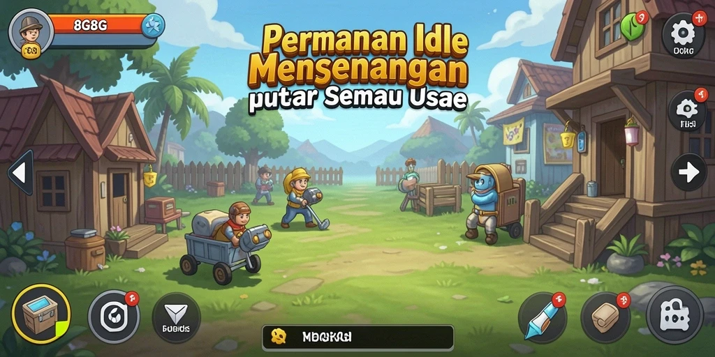 Screenshot gameplay 8G8G menampilkan karakter yang sedang mengumpulkan sumber daya.