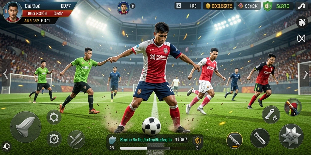 Tampilan gameplay menegangkan di lapangan sepak bola dengan IDR77