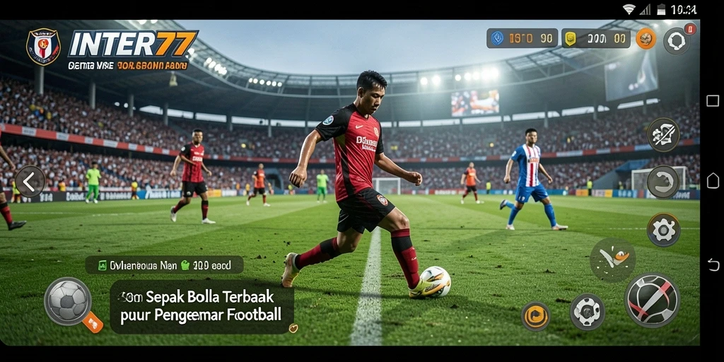 Tampilan gameplay INTER77 yang menampilkan aksi di lapangan sepak bola.