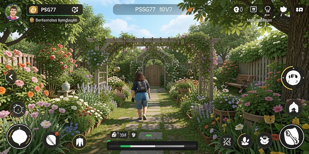 Gameplay seru dalam PSG77 yang menampilkan berkebun dan panen.