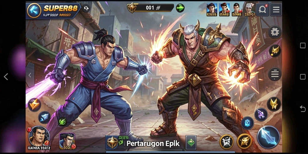 Screenshot gameplay <strong>SUPER88</strong> menampilkan aksi pertarungan yang mendebarkan.