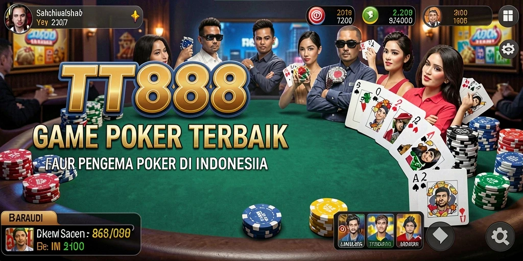 Screenshot gameplay TTT888 menampilkan karakter dan meja poker yang menarik.